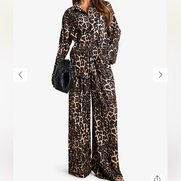 NWOT 2 piece Chic wild pants and shirt matching set Brown and Black size M - Picture 4 of 16